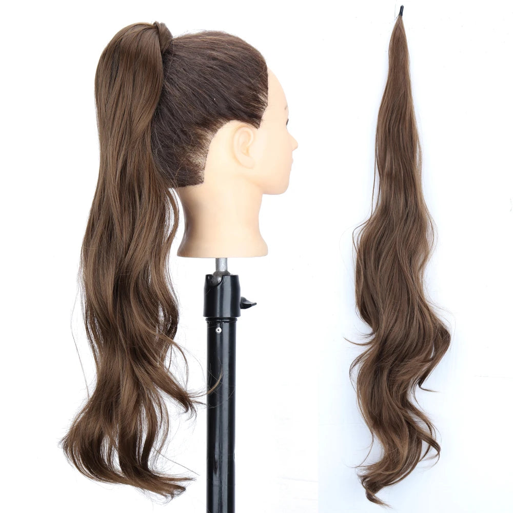 30Inch Synthetic PonyTail Long Wavy Layered Flexible Wrap Around Fake Pony Tail Hair Extensions Natural Wave Hairpiece for Women