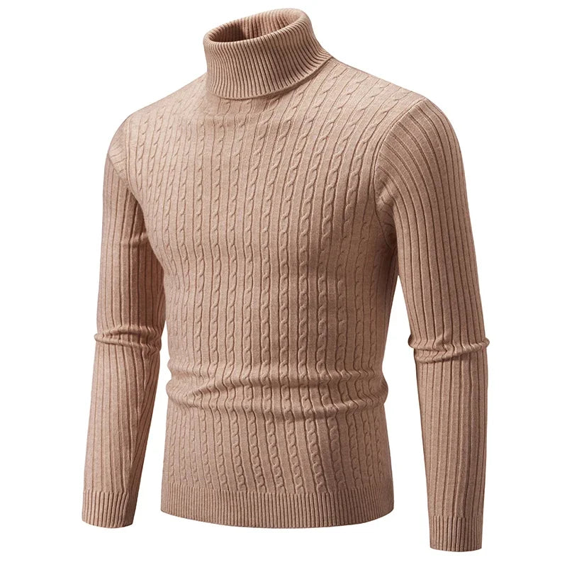 Men's High Neck Sweater Solid Color Pullover Knitted Warm Casual Turtleneck  Mens  Knitted Sweater