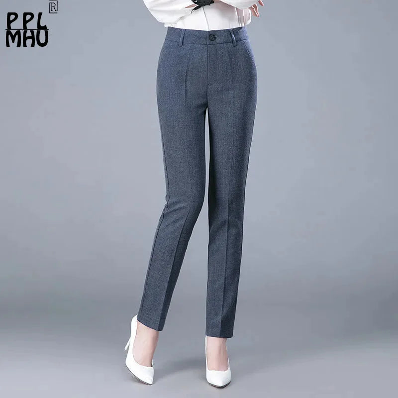 High Waist Formal Ankle Length Pants Women Casual Classic Slim Pantalones Korean Office Pencil Sweatpants Straight Suit Trousers