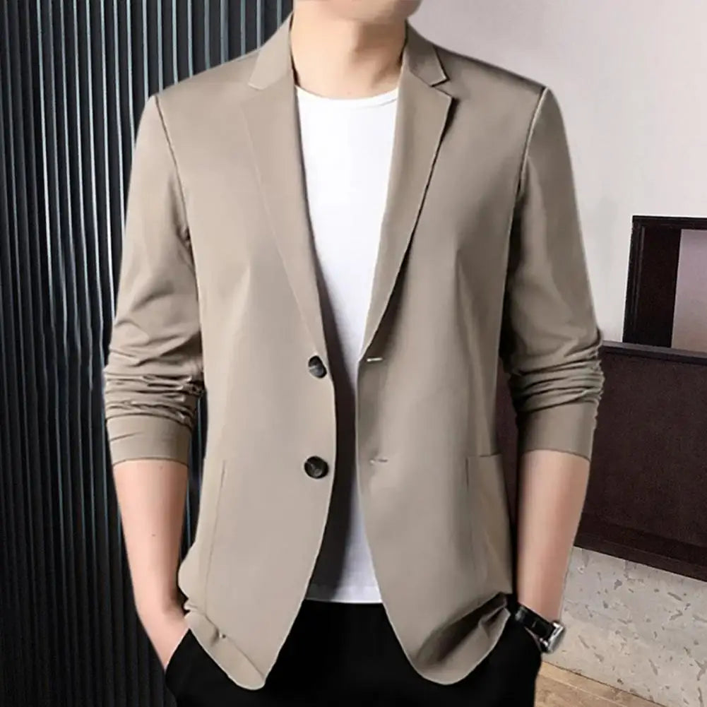 Handsome Men Suit Coat Solid Color Groom Coat Slim Fit Breathable Groom Coat  Commuting