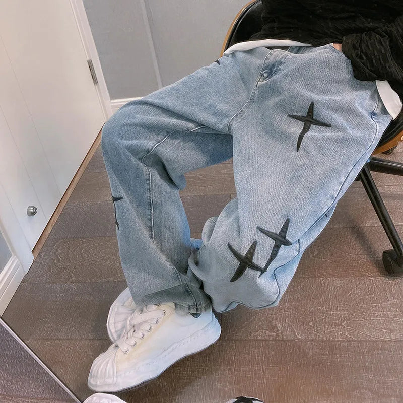 Wide Leg Cargo Pants 2024 Streetwear Baggy men Jeans Spring Autumn Men Korean Fashion Loose Straight Male Brand Clothing Black