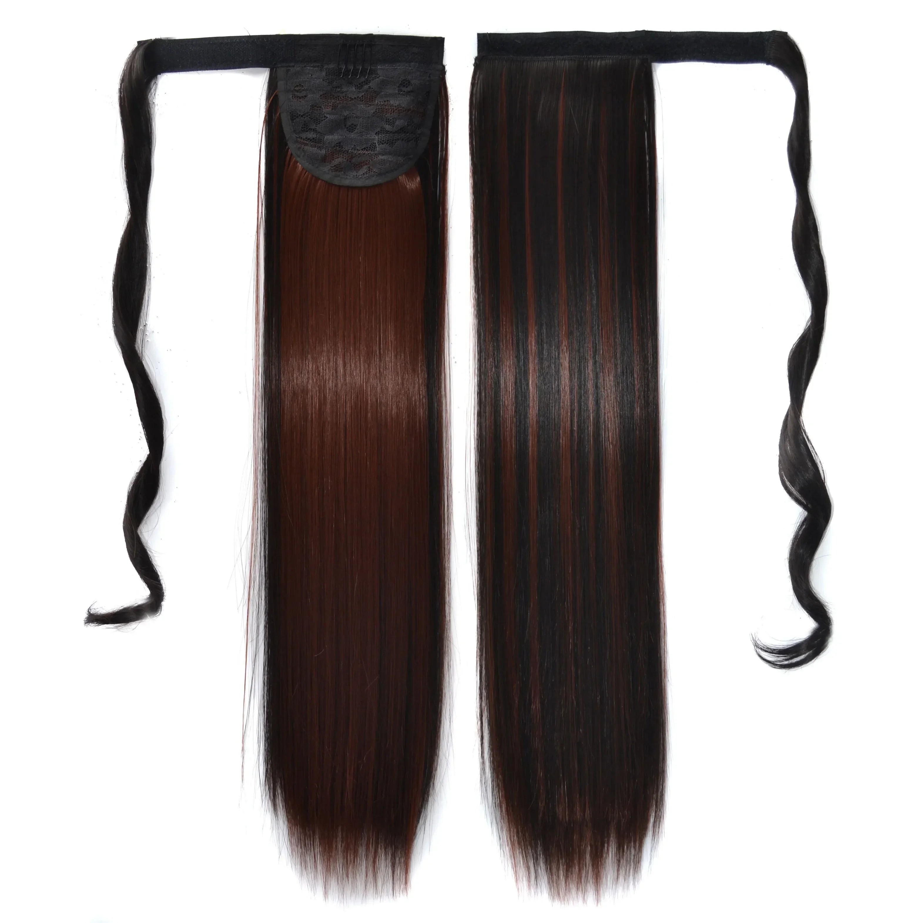 Long Straight Clip in Ponytail Extensions for Women Natural Synthetic Wrap Around Ponytail False Hair Black Straight Horse Tail