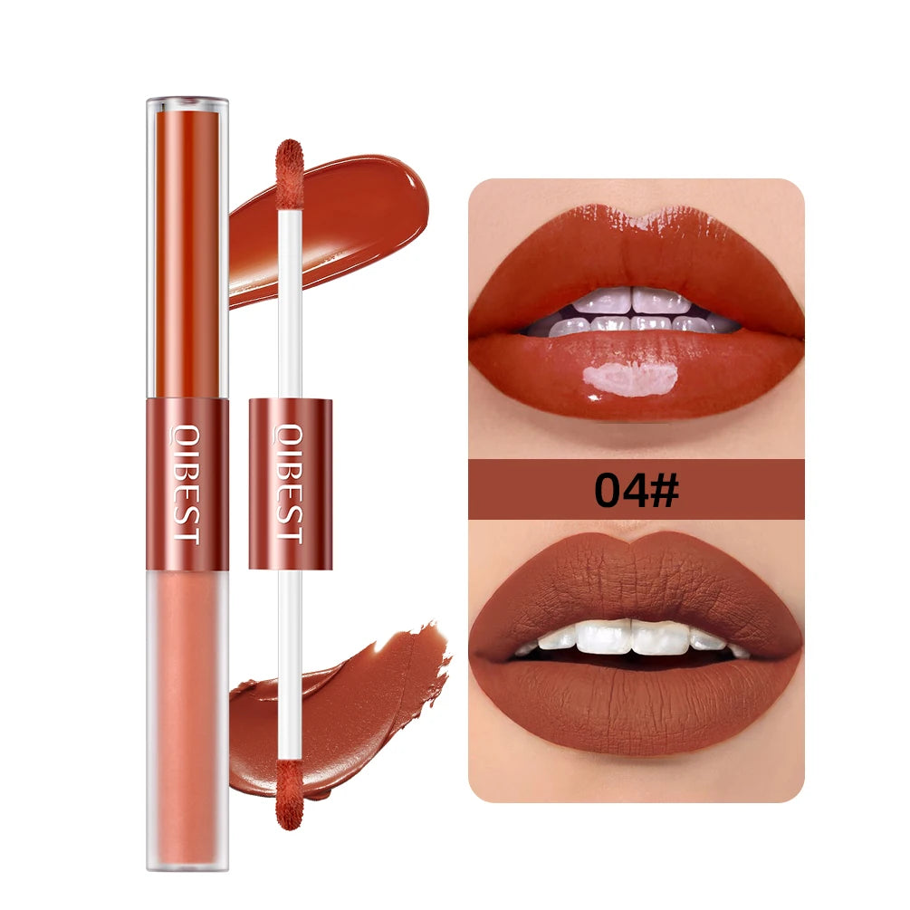 2 In 1 Stick High-quality Lip Makeup Matte Waterproof Long Lasting Permanent Lipstick Lipstick Double End Mirror Lip Glaze Tint