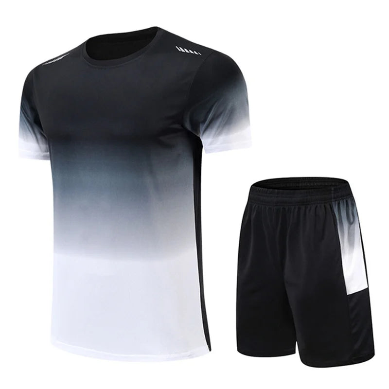 New Summer Sportswear Men Gradient Printed Badminton Set Outdoor Running T-shirt and Shorts Comfortable and Breathable Clothing