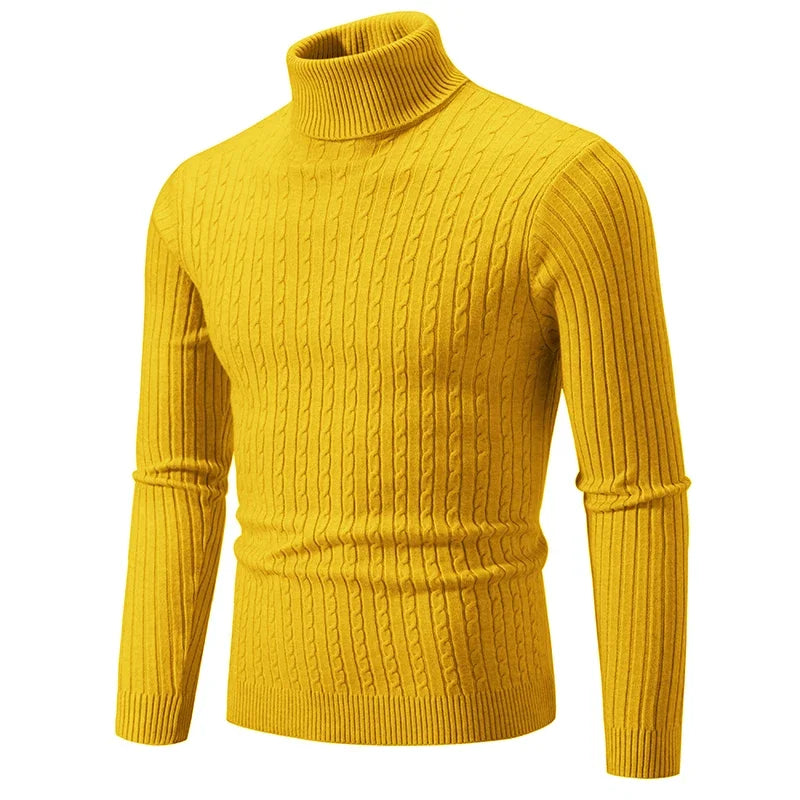 Men's High Neck Sweater Solid Color Pullover Knitted Warm Casual Turtleneck  Mens  Knitted Sweater