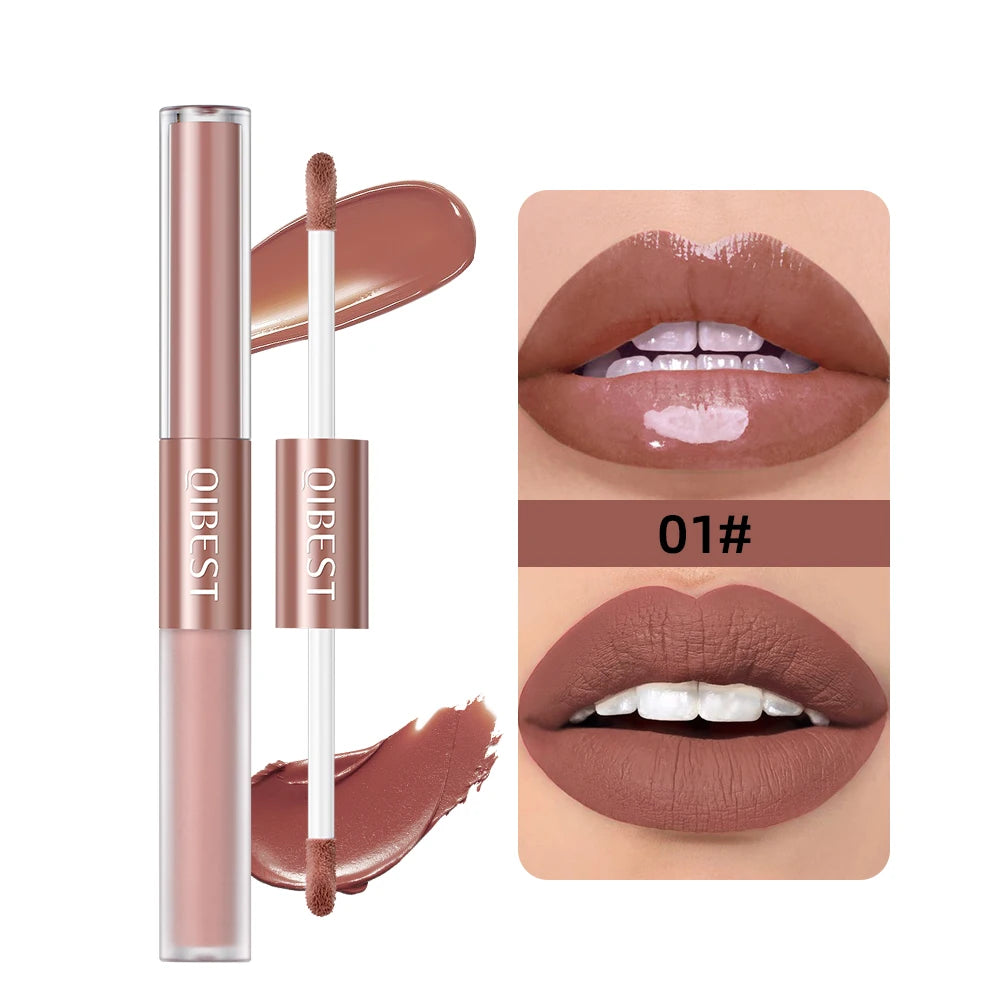 2 In 1 Stick High-quality Lip Makeup Matte Waterproof Long Lasting Permanent Lipstick Lipstick Double End Mirror Lip Glaze Tint