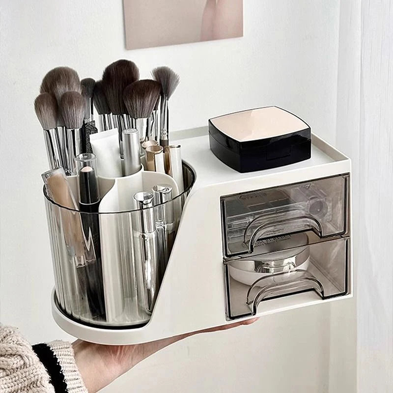 New 360° Rotating Makeup Brush Holder Cosmet Storag Box Luxury Makeup Organiser Lipsticks Make Up Container Vanity Organizer Box