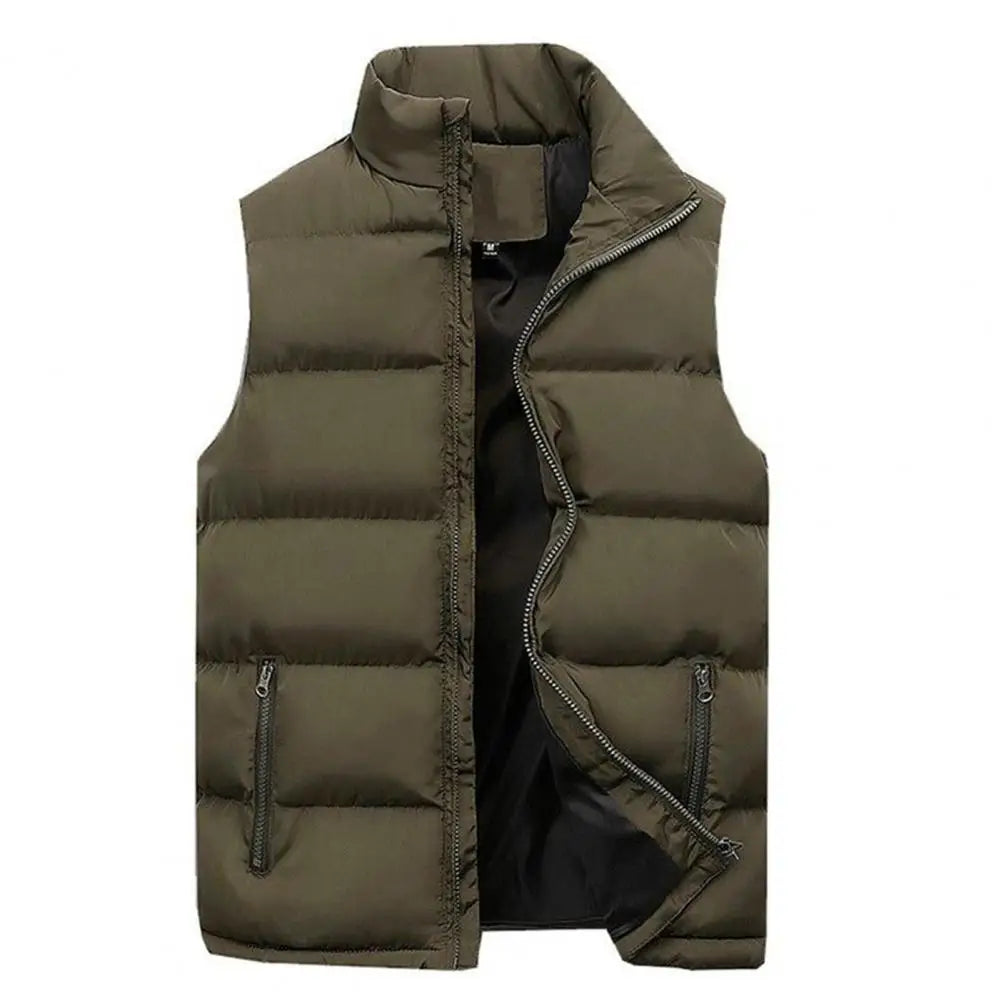 Stylish Sleeveless Coat Cotton Padded Washable Pure Color Pockets Waistcoat  Male Men Vest Jacket Streetwear