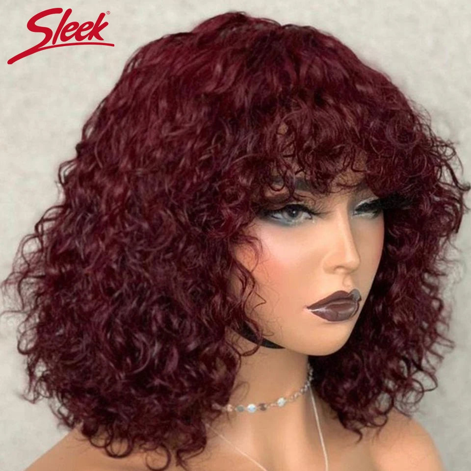 Short Pixie Bob Cut Human Hair Wigs With Bangs Jerry Curly Full Machine Wig Highlight Honey Blonde Colored Wigs For Women