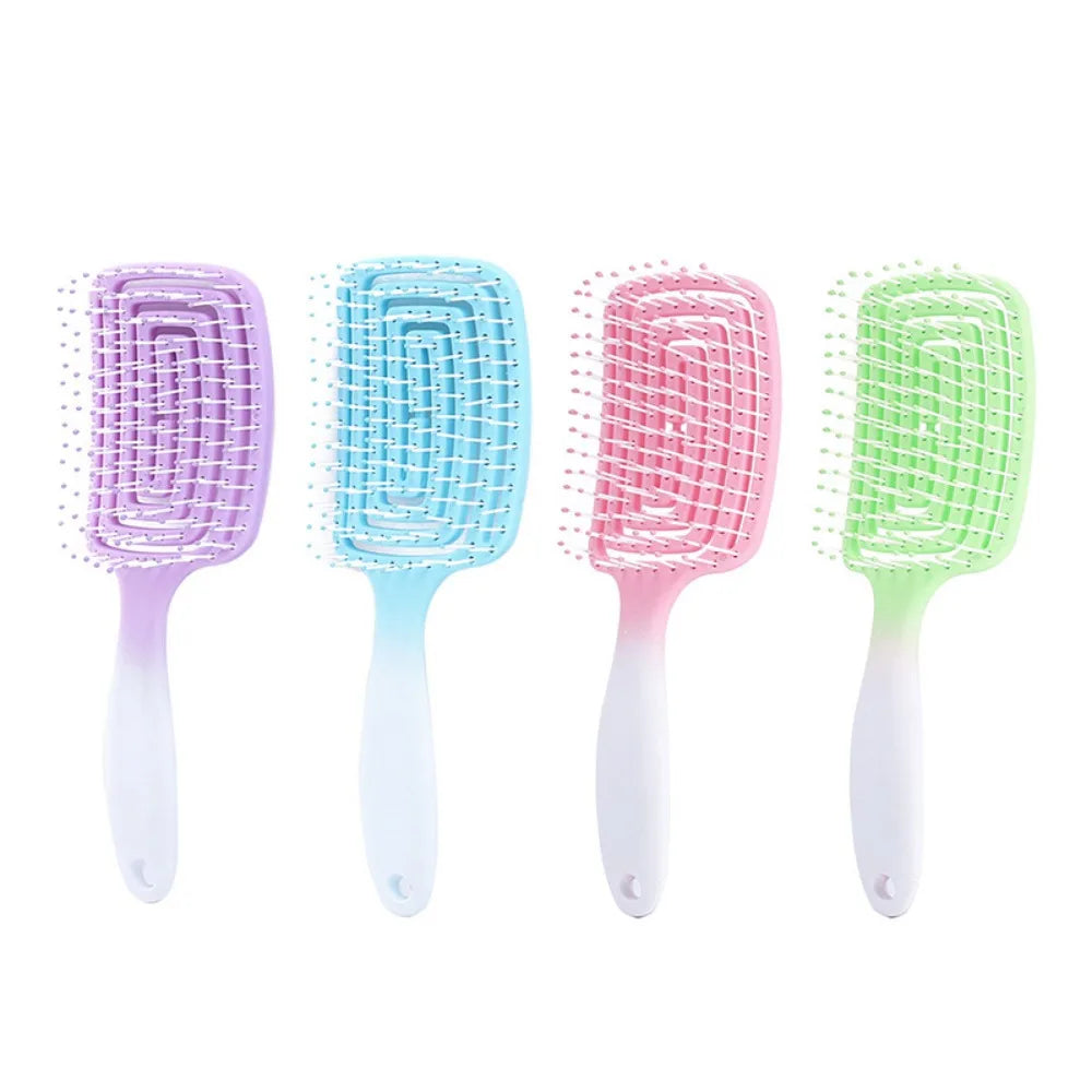 Gradient Color Hollow Out Massage Comb Detangling Hair Brush Wet Curly Hair Brushes Barber Comb Home Women Hair Styling Tools