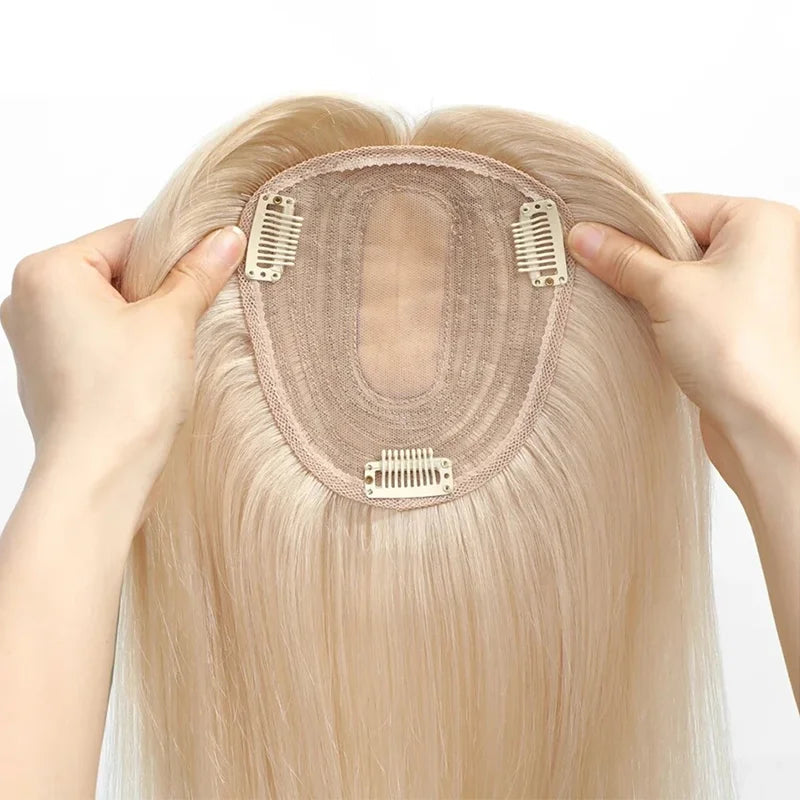 Straight Hair Clip In Human Hair Extension Silk Top Base Topper For Women Toupee Hairpiece Wig 12x13cm Natural Color Top Wig