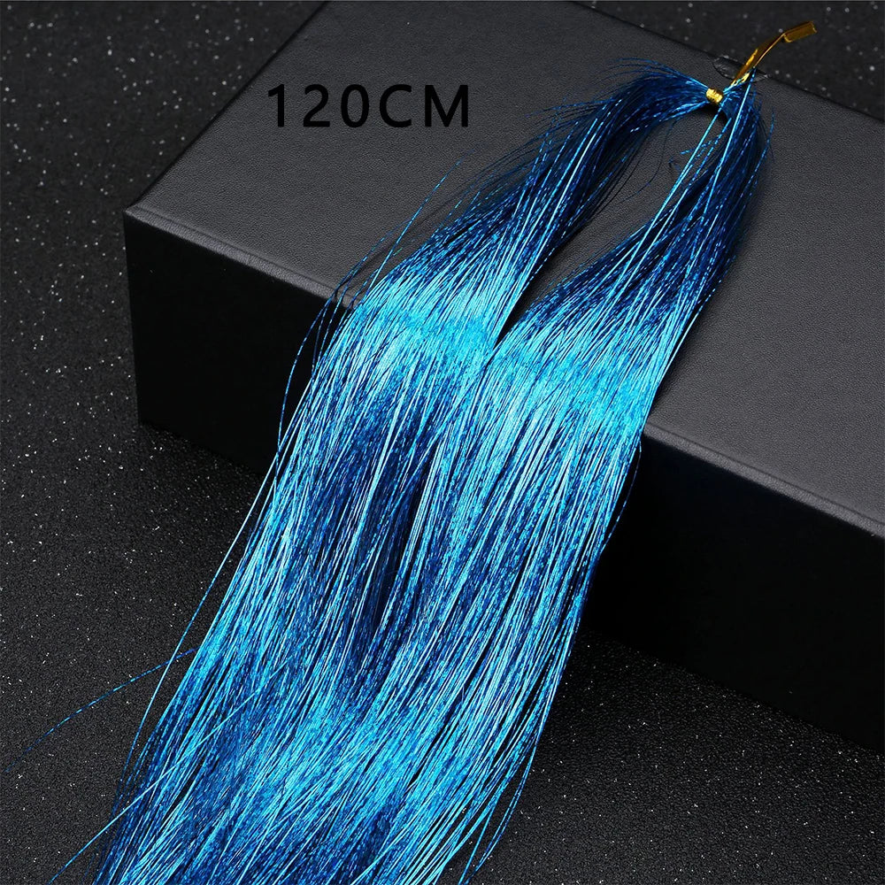 Sparkle Shiny Hair Tinsel Rainbow Silk Hair Extensions Dazzles Women Hippie for Braiding Headdress Long 120cm 150 Strands/bag