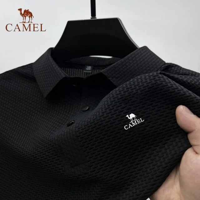 High End Embroidered CAMEL Ice Silk Elastic Polo Shirt New Summer T-shirt Fashion Breathable Business Short Sleeve Luxury Top