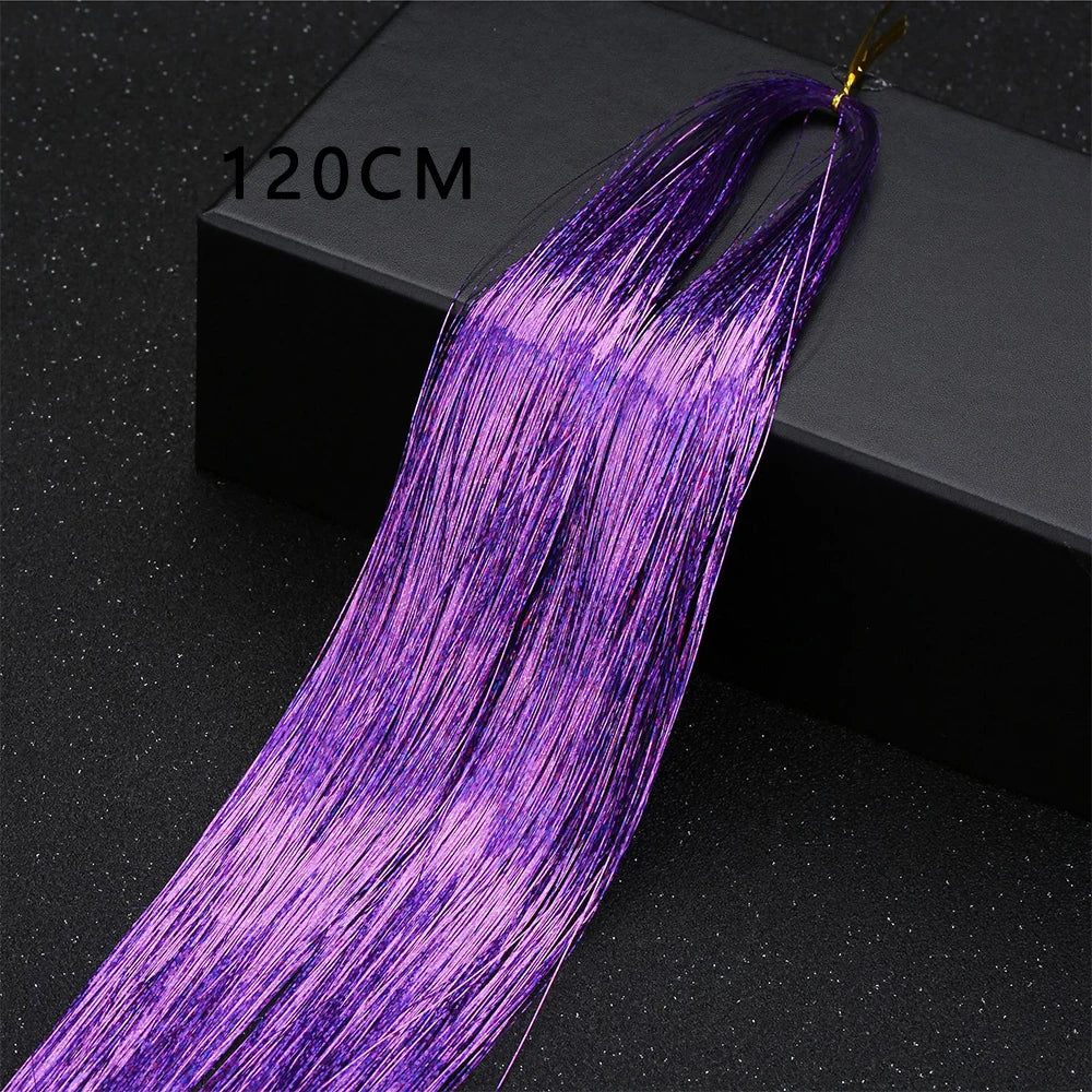 Sparkle Shiny Hair Tinsel Rainbow Silk Hair Extensions Dazzles Women Hippie for Braiding Headdress Long 120cm 150 Strands/bag