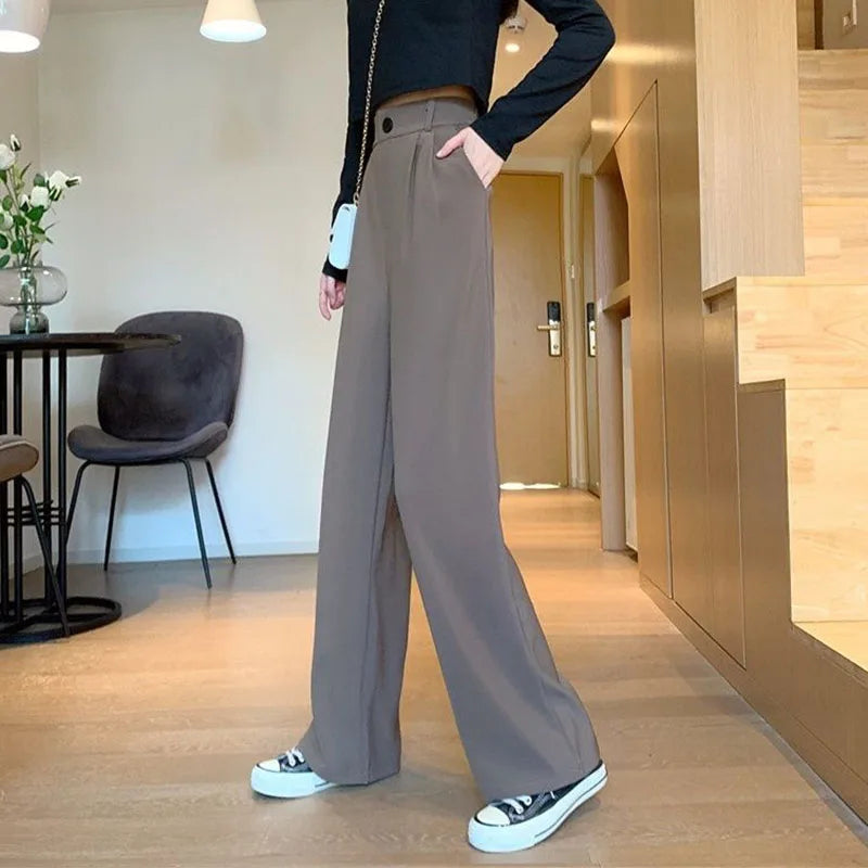 Lucyever Spring Autumn Women's Wide Leg Pants Loose High Waist Casual Trousers Woman Korean Style Solid Office Straight Pants