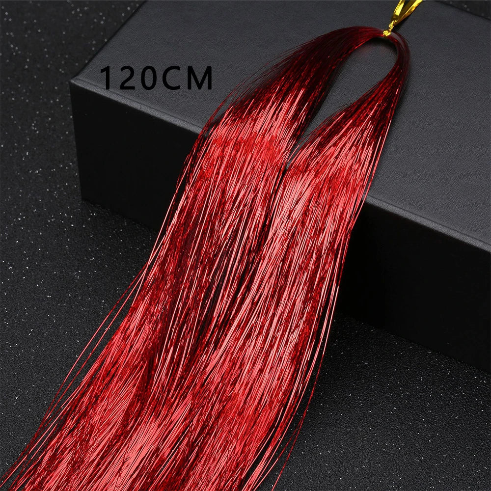 Sparkle Shiny Hair Tinsel Rainbow Silk Hair Extensions Dazzles Women Hippie for Braiding Headdress Long 120cm 150 Strands/bag