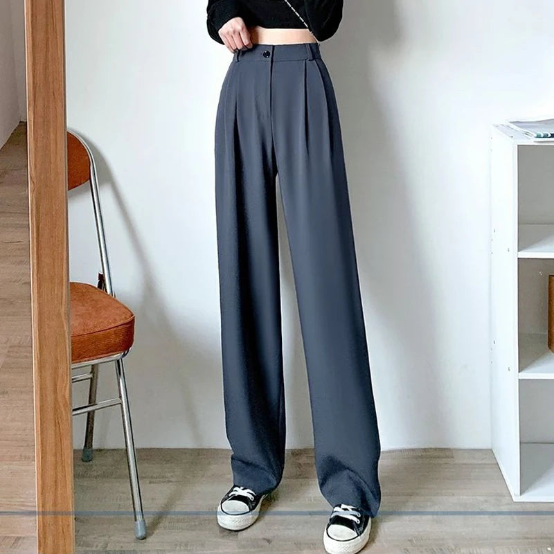 Lucyever Spring Autumn Women's Wide Leg Pants Loose High Waist Casual Trousers Woman Korean Style Solid Office Straight Pants