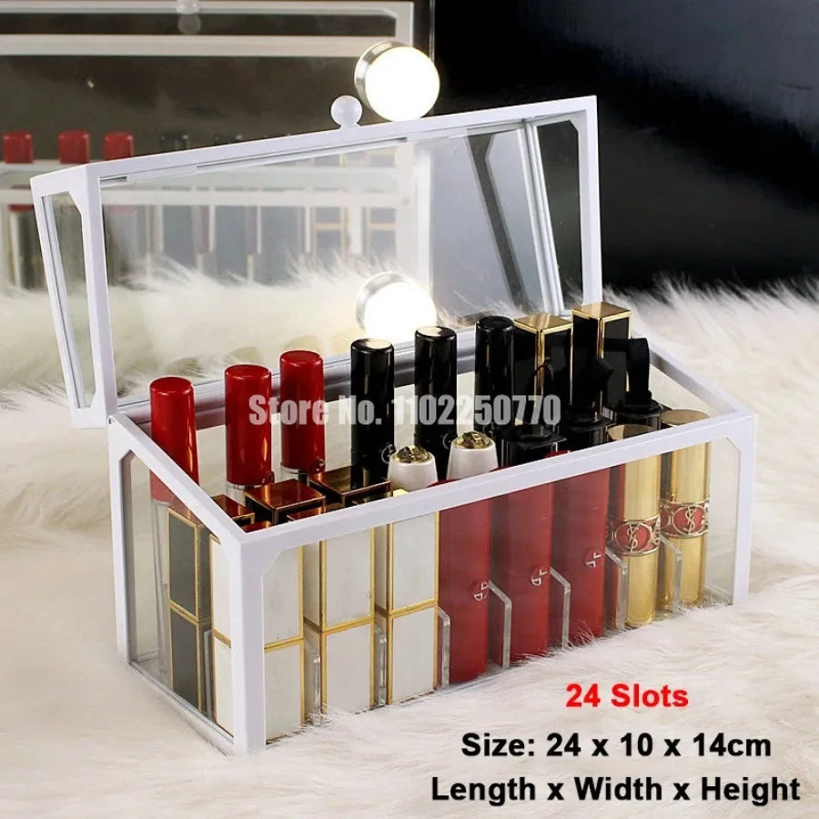 15/24/40 Slots Glass Lipstick Holder Dustproof Display Case Beauty Storage Box Luxury Makeup Organizer with Removable Dividers