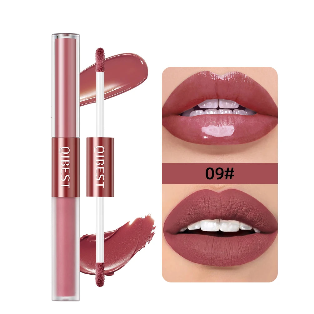 2 In 1 Stick High-quality Lip Makeup Matte Waterproof Long Lasting Permanent Lipstick Lipstick Double End Mirror Lip Glaze Tint