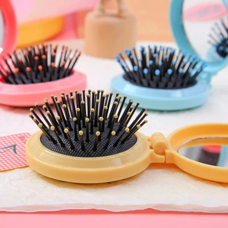 1 Pcs Small Size Hair Comb With Folding Mirror Traveling Portable Massage Folding Comb Women Girl Hair Brush Styling Tools