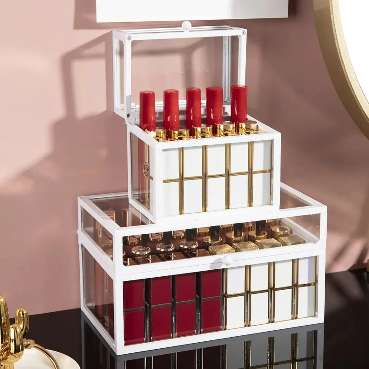 15/24/40 Slots Glass Lipstick Holder Dustproof Display Case Beauty Storage Box Luxury Makeup Organizer with Removable Dividers