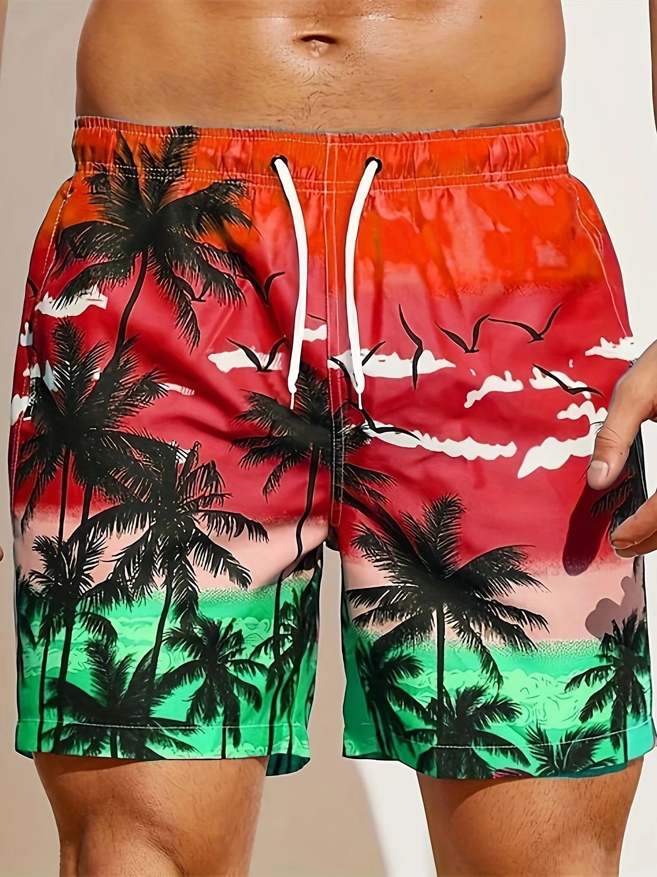 Summer Men's Shorts Quick Drying Hawaii Holiday Sports Swimming Trunks Fashion 3D Coconut Tree Printed Loose Sports Shorts