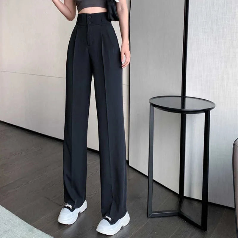 Lucyever Black White Women Straight Pants Korean Fashion High Waist Wide Leg Trousers Ladies 2023 New Office Suit Casual Pants