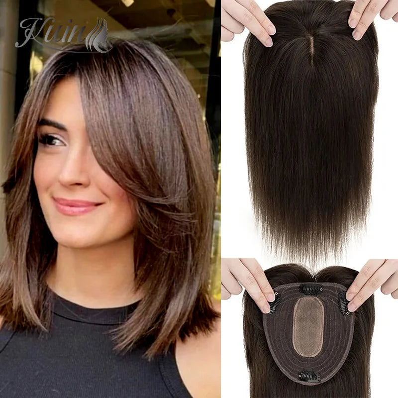 Straight Hair Clip In Human Hair Extension Silk Top Base Topper For Women Toupee Hairpiece Wig 12x13cm Natural Color Top Wig