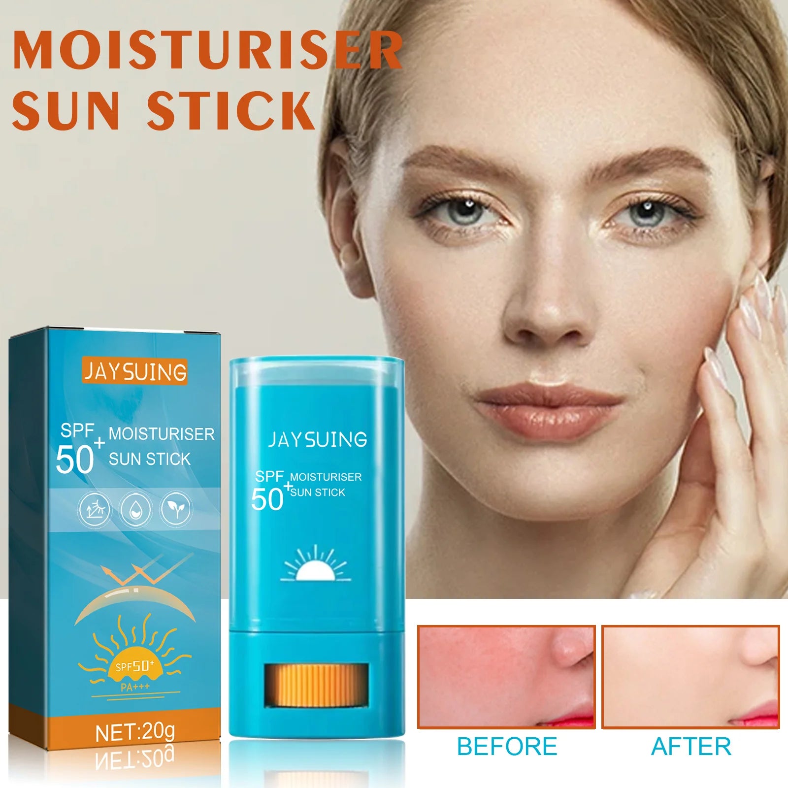 Clear Sunscreen Stick SPF 50+ Invisible Broad-Spectrum Face Sunscreen Wear Under & Over Makeup Lightweight Formula All Skin Type