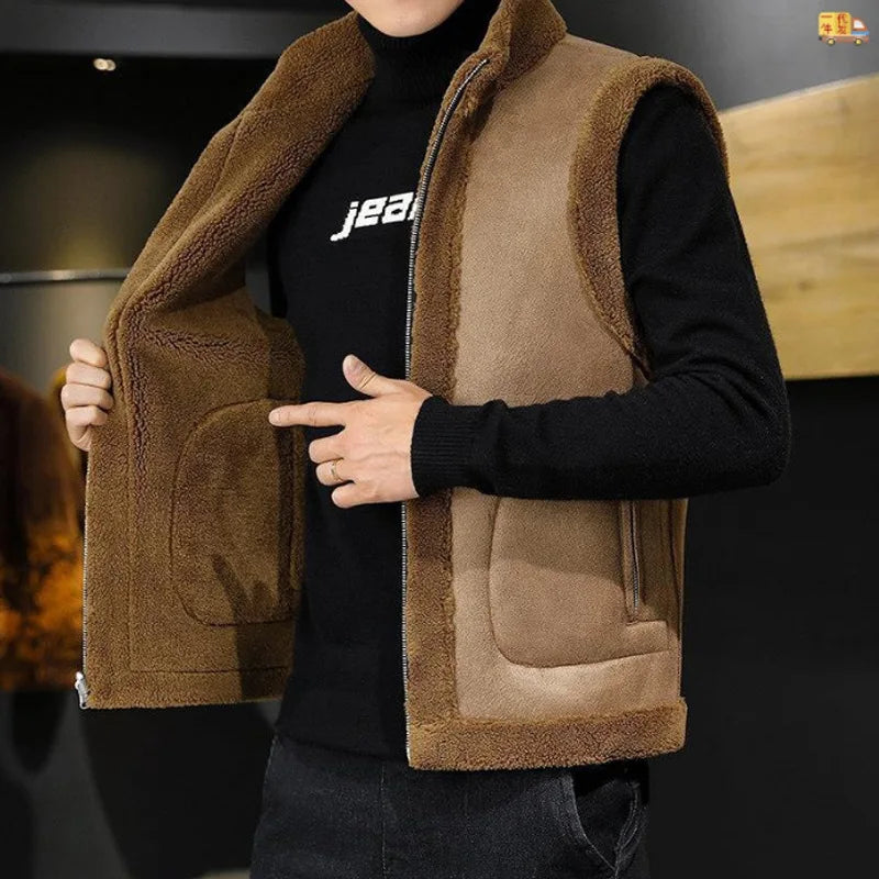 Men Fashion Casual Thicken Gilets Winter New Lamb Wool Coat Warm Vest Male Jacket Can Be Worn On Both Sides Sleeveless Waistcoat