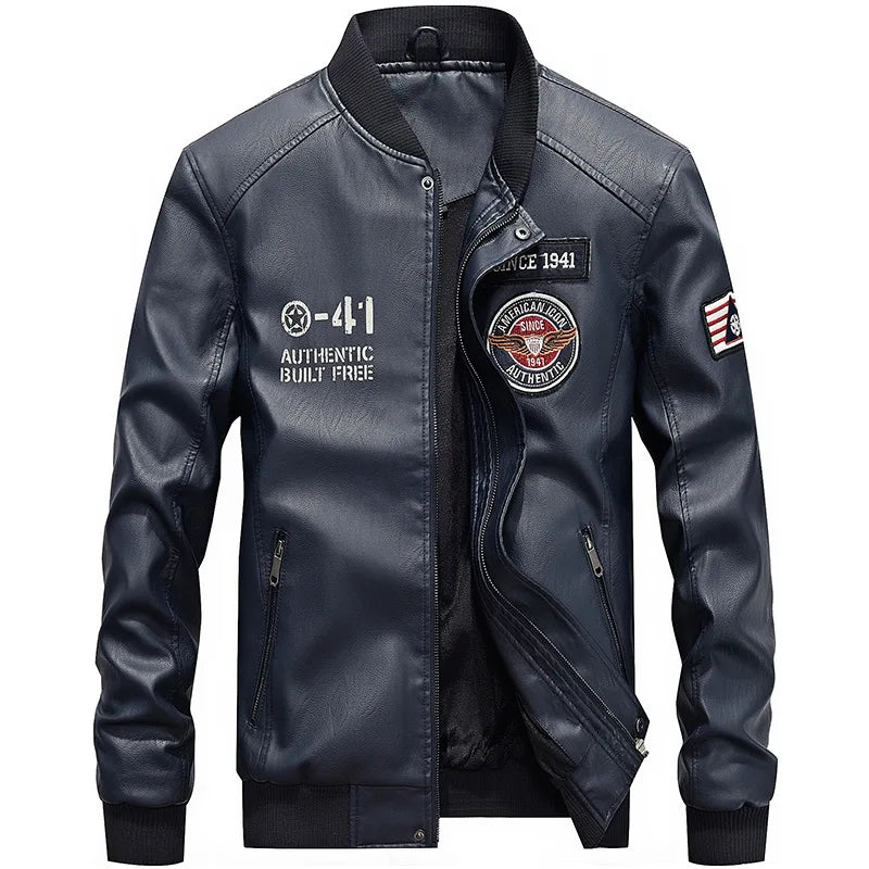 Maidangdi Motorcycle Trend Youth Baseball Jersey Embroidered  Leather Coat 2024 Autumn and Winter New Leather Jacket for Men