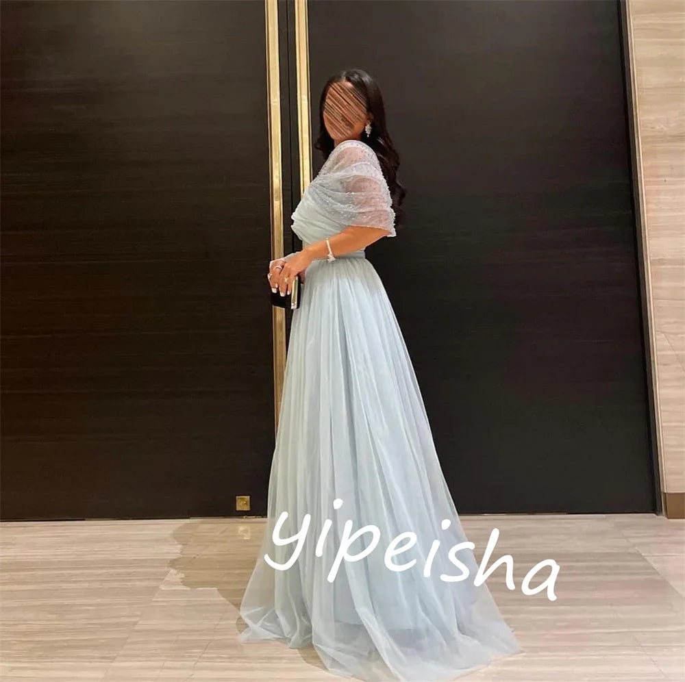 Customized Jersey Pleat Evening A-line Off-the-shoulder Bespoke Occasion Gown Long Dresses