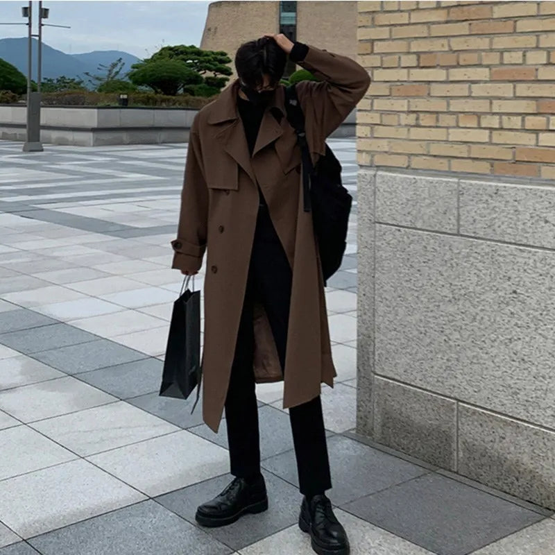 Trench coat Man winter coat Trench Korean Men's Fashion Overcoat Male Long Windbreaker Streetwear Men Coat Outer Wear Clothing