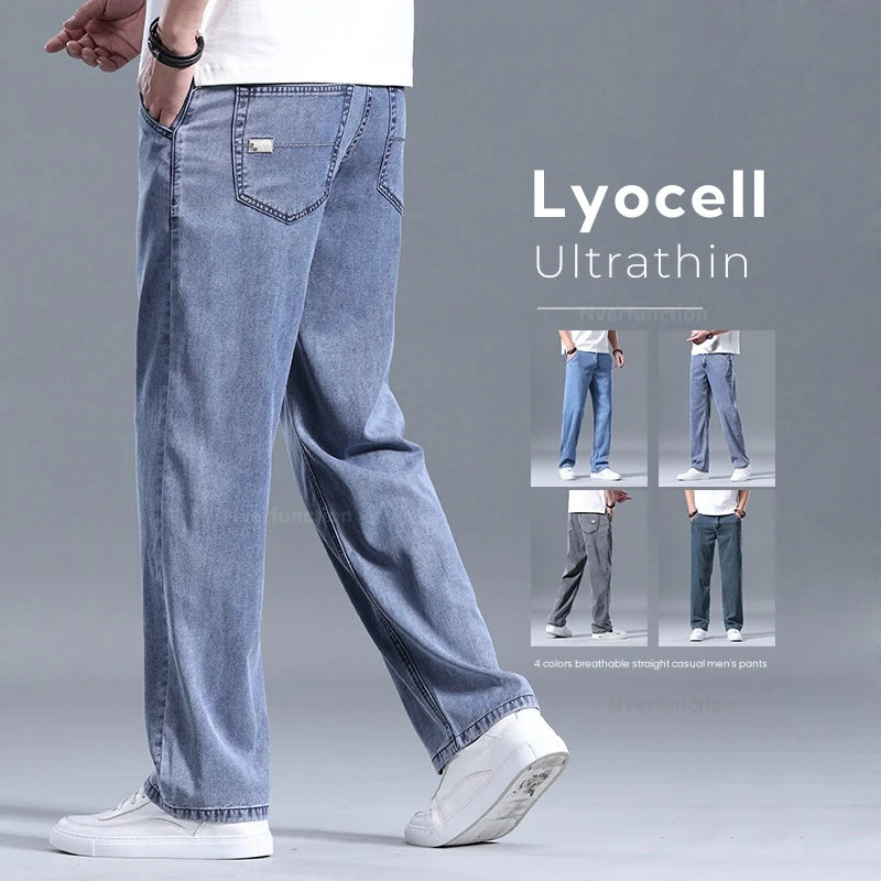 Lyocell Pants Men's 2024 Summer Clothes Ultra Thin Fashion Casual Pants Male Baggy Drape Straight Denim Trousers