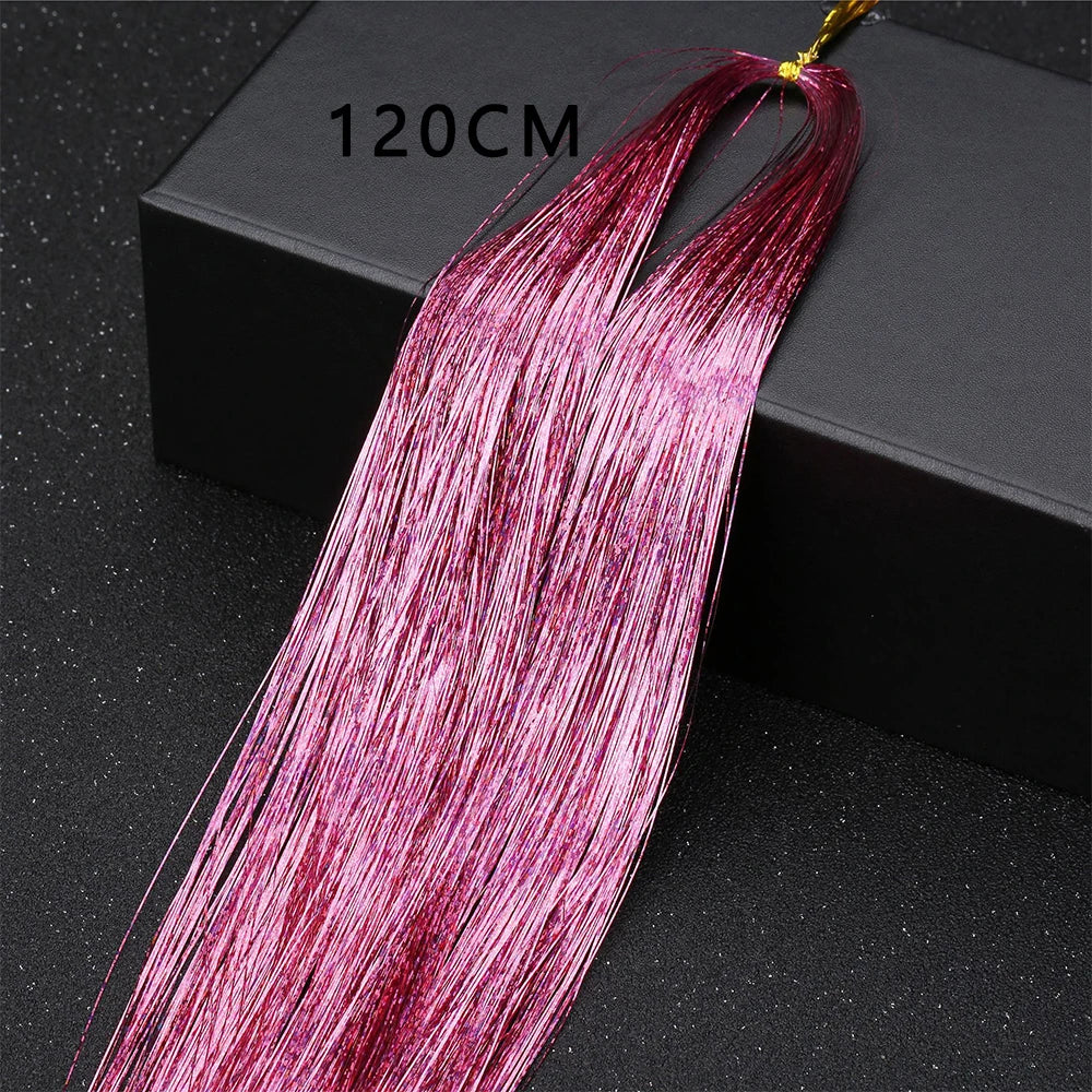 Sparkle Shiny Hair Tinsel Rainbow Silk Hair Extensions Dazzles Women Hippie for Braiding Headdress Long 120cm 150 Strands/bag