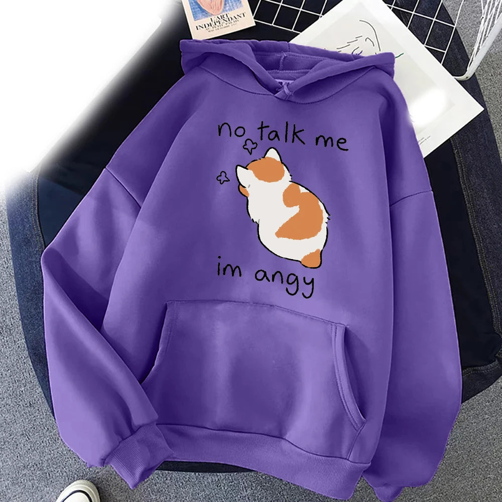 Funny No Talk Me Cute Angry Cat Hoodies Printed Men Woman Fashion Hoodie Hooded Sweatshirts Pullovers Unisex Tracksuits Clothing