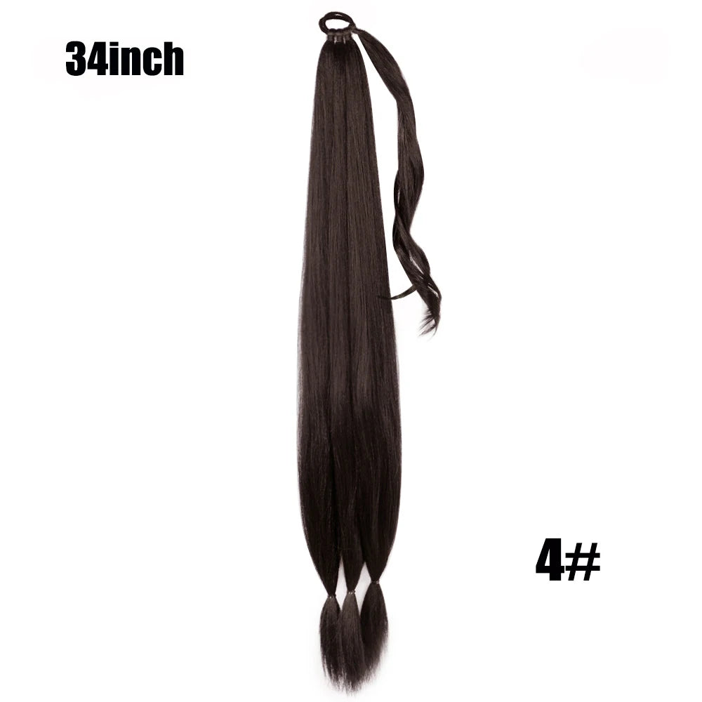 26/34inch Synthetic Long Braided Ponytail Hair Extensions Synthetic Boxing Braids Wrap Around Chignon Tail With Rubber Band