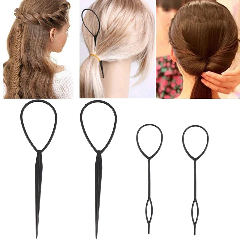 4 Pcs Fashion Ponytail Creator Plastic Loop Popular Hair Styling Tools Black Topsy Tail Clip Hair Braid Maker Fashion Salon