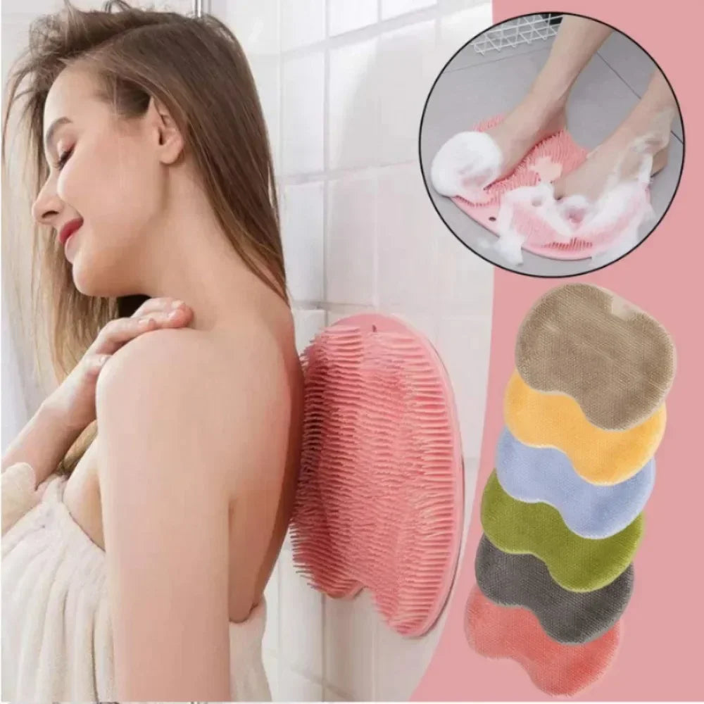 Silicone Exfoliating Shower Massage Scraper Bathroom Non-slip Bath Mat Back Massage Brush Foot Wash Body Cleaning Bathing Tool