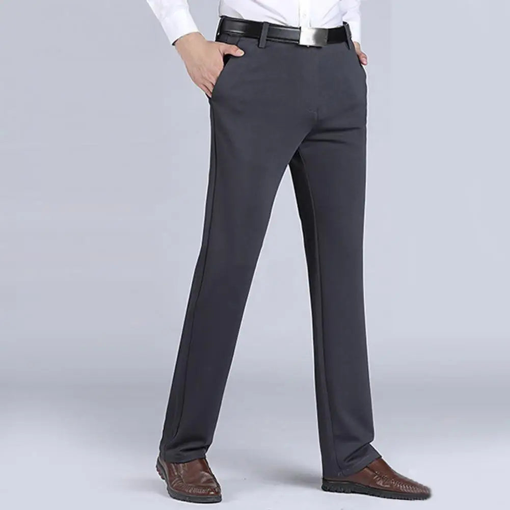 Men Business Pants Comfy Suit Pants Spring Autumn Solid Color Stretchy Blazer Pants Mid Waist Straight Loose Trousers Work Pants