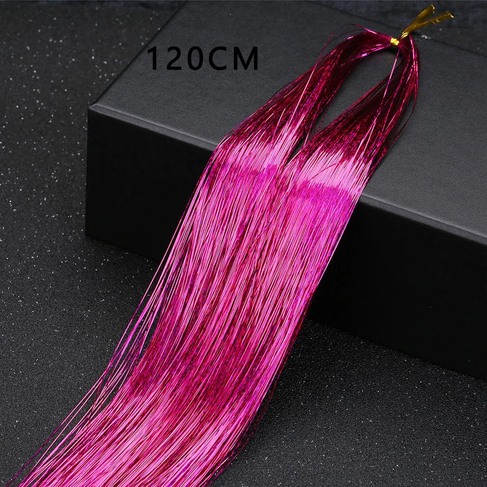 Sparkle Shiny Hair Tinsel Rainbow Silk Hair Extensions Dazzles Women Hippie for Braiding Headdress Long 120cm 150 Strands/bag