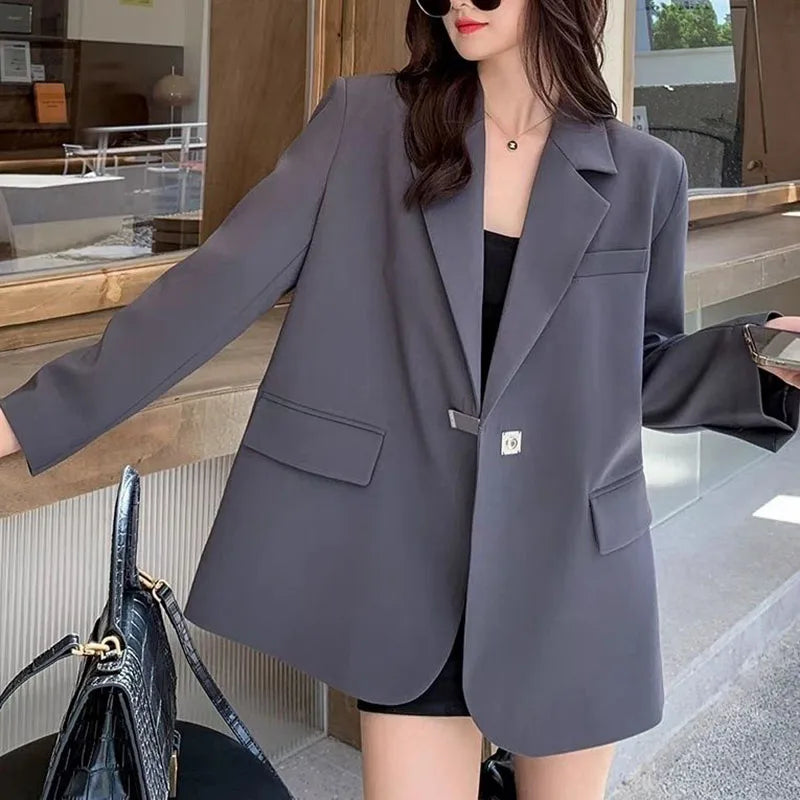 Lucyever Black Loose Blazer Jacket for Women Korean Fashion Streetwear Long Sleeve Blazers Ladies Spring Autumn Casual Suit Coat