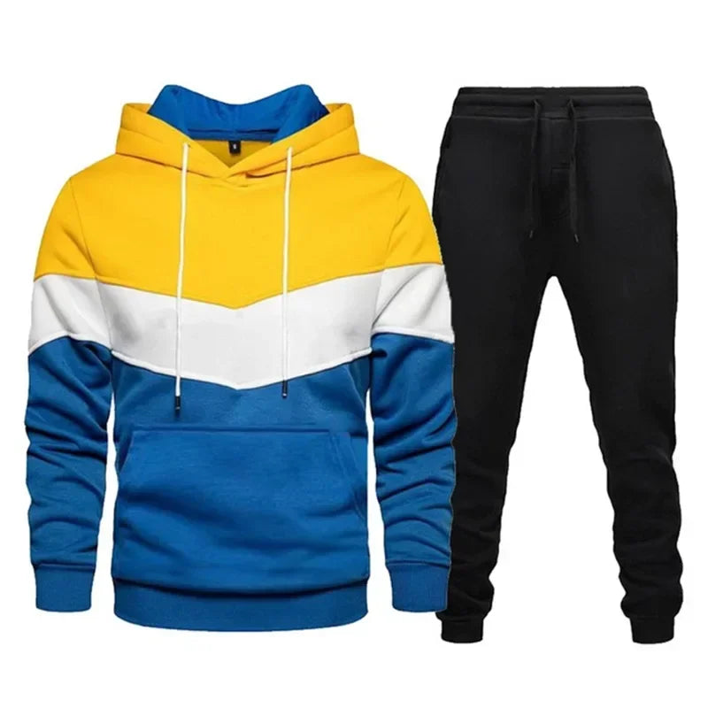 Autumn Mens Long Sleeve Sport Suit Casual Fleece Warm Hoodies + Long Pants 2PCS Suit Pullover Hoodies Sportswear