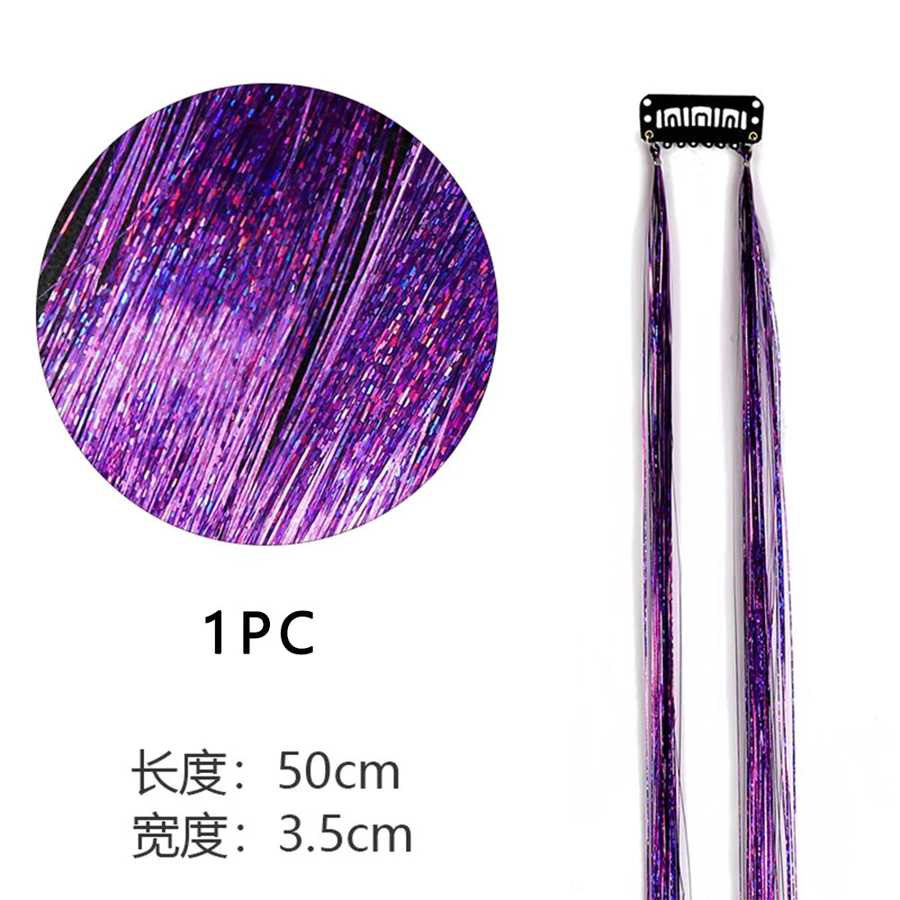 Sparkle Shiny Hair Tinsel Rainbow Silk Hair Extensions Dazzles Women Hippie for Braiding Headdress Long 120cm 150 Strands/bag