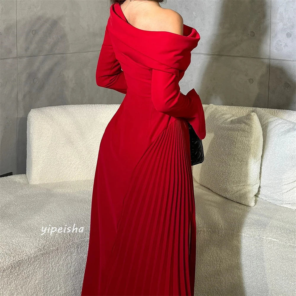 Customized Jersey Draped Pleat Ruched Celebrity A-line Off-the-shoulder Bespoke Occasion Gown Long Dresses