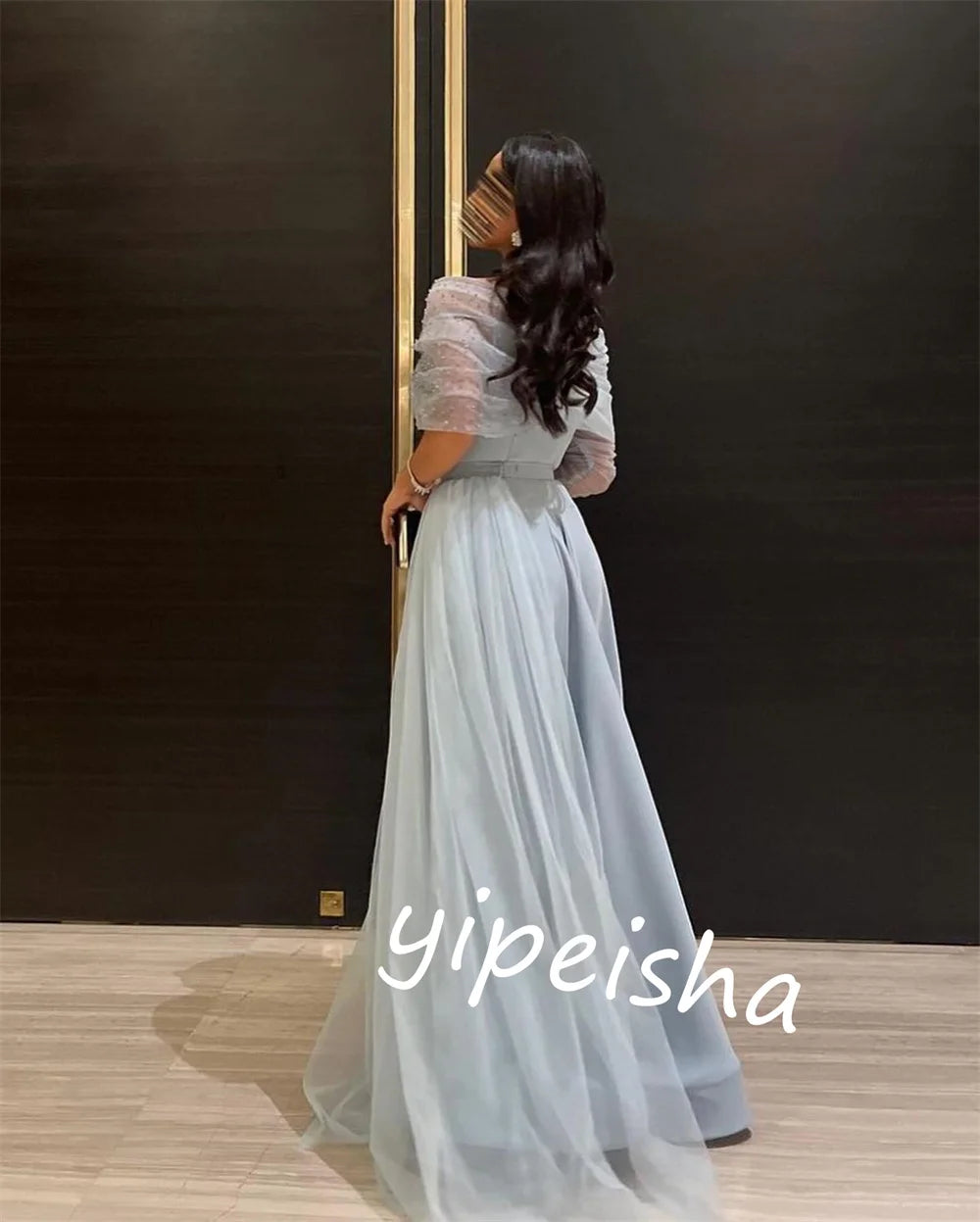 Customized Jersey Pleat Evening A-line Off-the-shoulder Bespoke Occasion Gown Long Dresses