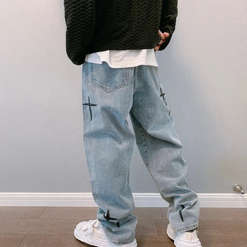 Wide Leg Cargo Pants 2024 Streetwear Baggy men Jeans Spring Autumn Men Korean Fashion Loose Straight Male Brand Clothing Black