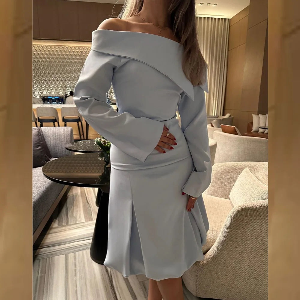 Customized Jersey Draped Pleat Party A-line Off-the-shoulder Bespoke Occasion Gown Knee Length Dresses