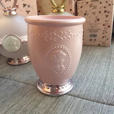 Laduree Queens Brush Holders / Mirror - White Pink Luxurious Makeup Brushes Cylinders Storage Containers