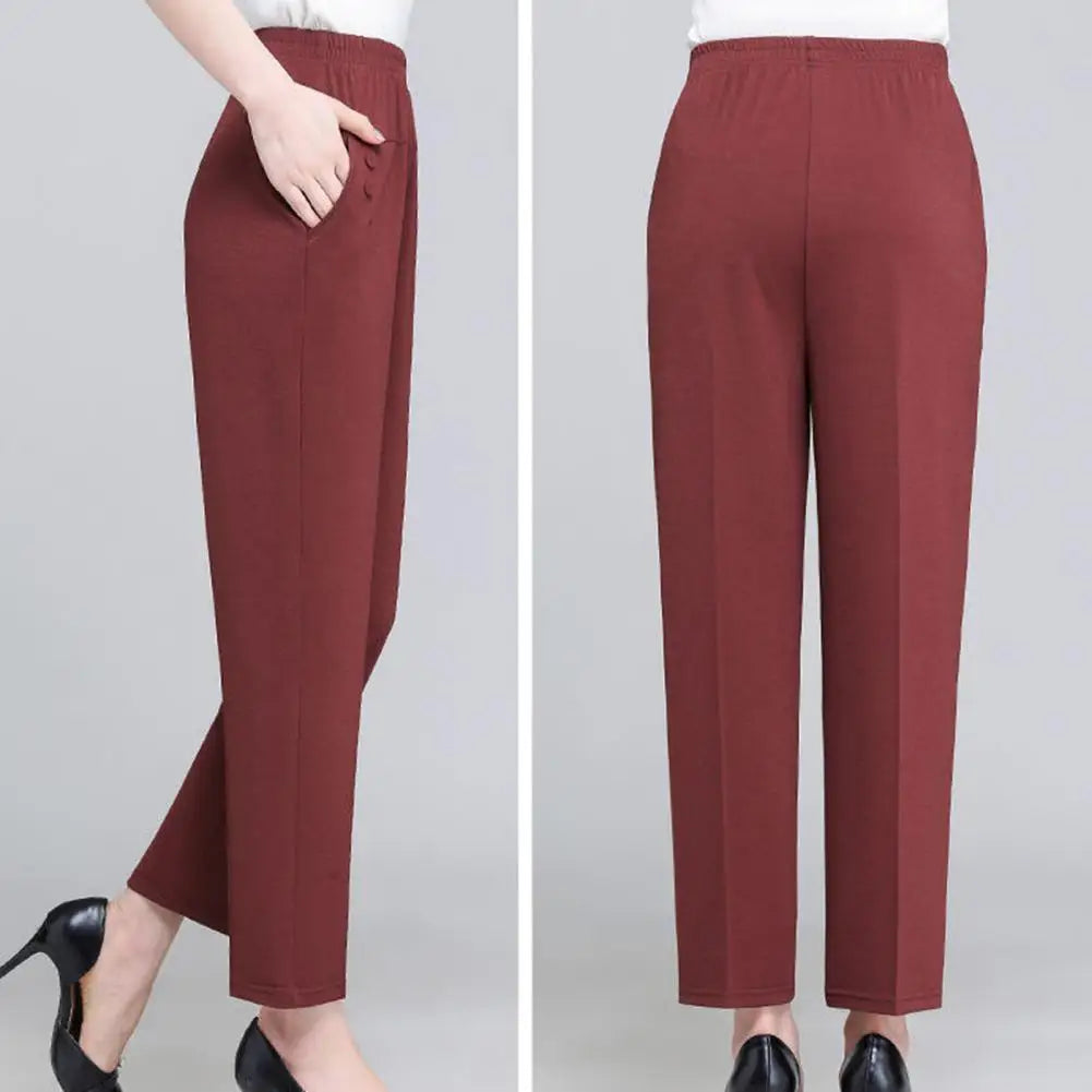 Middle Aged Women's Pants 2023 New Summer Thin High Waiste Elastic Loose Straight Pants Female Casual Trousers